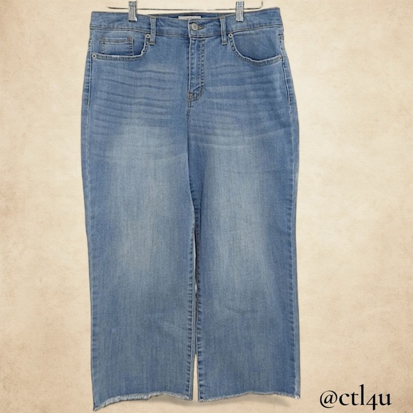 LOGO by Lori Goldstein Denim - LOGO Lori Goldstein High Rise Wide Leg Crop Jeans Raw Hem Size 10P